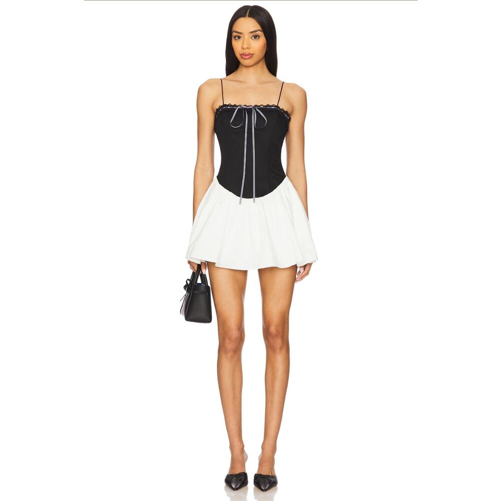 For Love and Lemons Annabella‎ Mini Corset Dress, Black White Coquette, Large